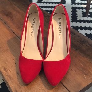 Classic red suede 2in+ heel pumps